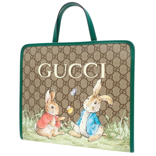 Gucci Children's Peter Rabbit Tote Bag, Mini Tote, Peter Rabbit Collaboration, Rabbit, GG Supreme Canvas, Beige, Ebony, 605614 FACZU 8459 (Current as of May 2024)