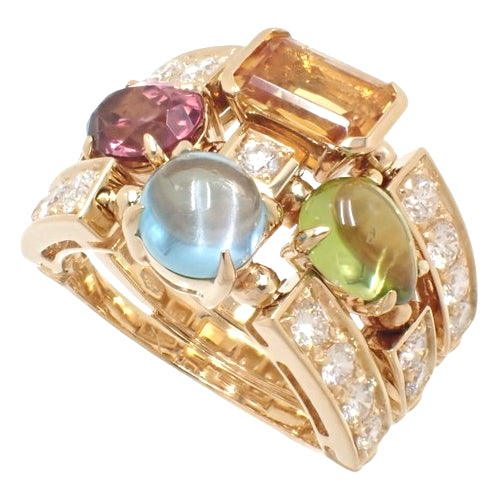 Allegra Ring, Diamond, Tourmaline, Citrine, Peridot, and Topaz, 18K Yellow Gold, YG, Accessory, Jewelry, Three-Band, Size 10.5 (50.5)