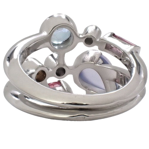 Merimelo Multi-Stone Ring: Calcedony/Pink Tourmaline/Aquamarine/Mandarin Garnet/Diamond, Platinum (Pt950) Jewelry Accessory