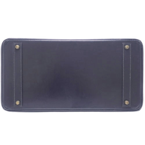 Birkin 40 Box Calf, Navy, Gold Hardware, □A stamp
