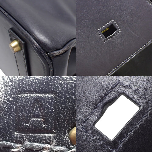 Birkin 40 Box Calf, Navy, Gold Hardware, □A stamp