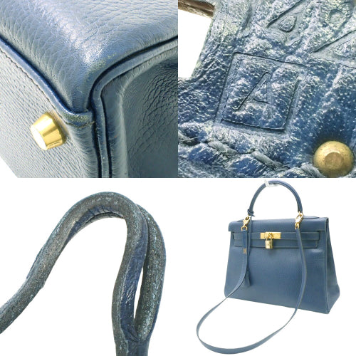 ケリー 32 (内縫い) アルデンヌ ネイビー ブルー ゴールド金具 □A刻印