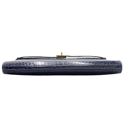 Kelly Wallet Long Blue Marine Alligator Crocodile Gold Hardware A Stamp Long Wallet