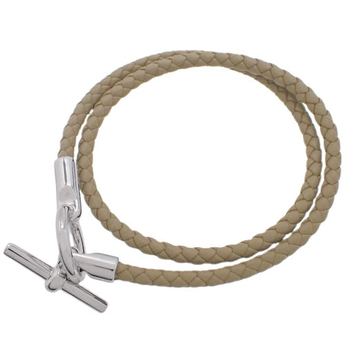 Double-row Grennan leather bracelet with palladium hardware, crafted by Swift leather.