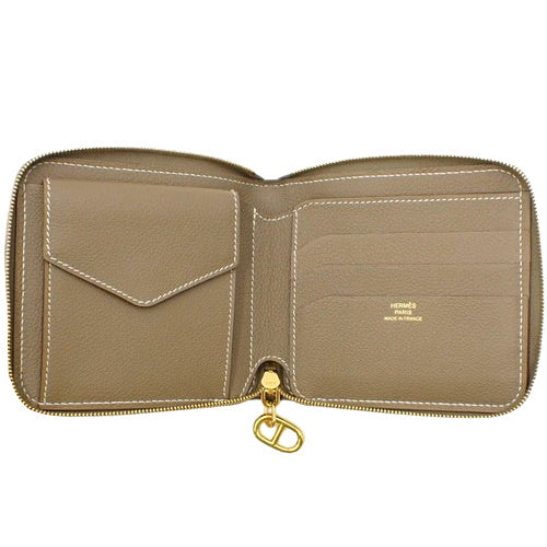 Zip Ango Etoupe/Etoupe Evercolor Gold Hardware W Stamp Round Zip Wallet Chaine d'Ancre Bifold