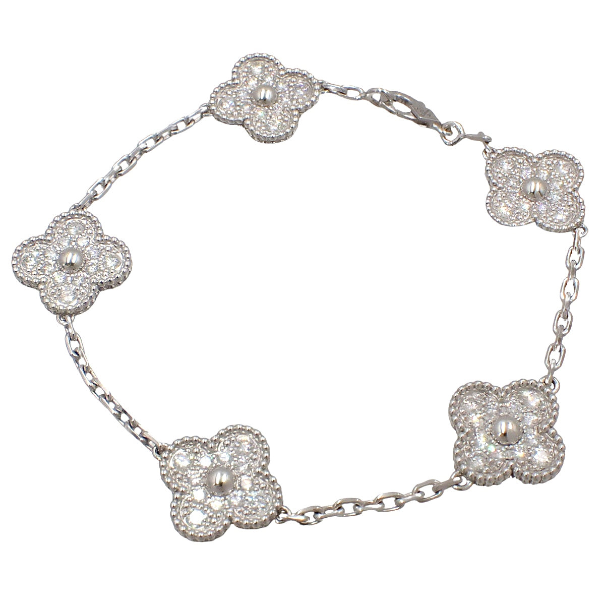 Vintage Alhambra Bracelet with 5 Diamond Motifs and 18K White Gold