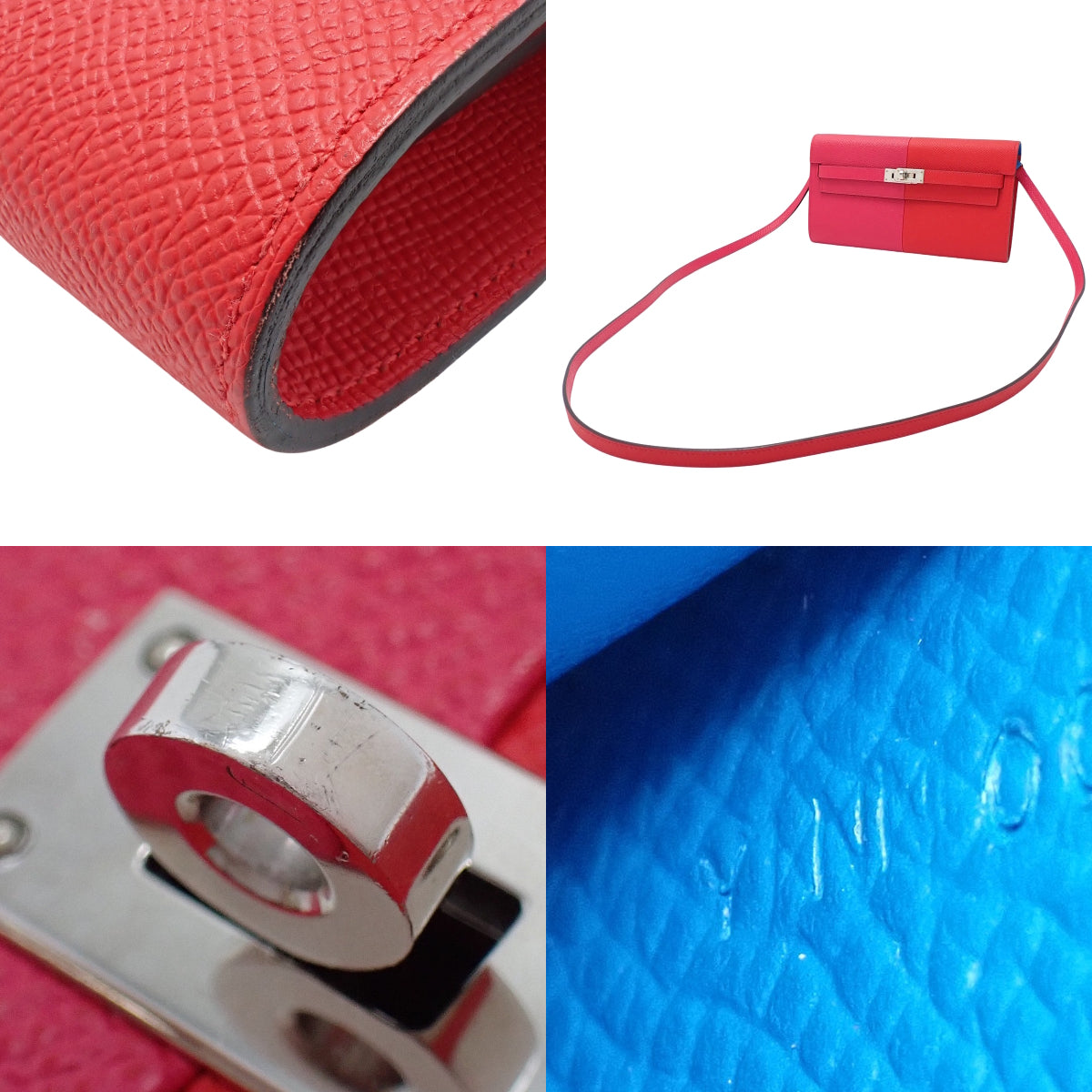 Kelly To-Go Kazak Wallet in Epsom leather with palladium hardware in Rouge Cou, Rose Extreme, or Blue Zanzibar with a "Y" stamp