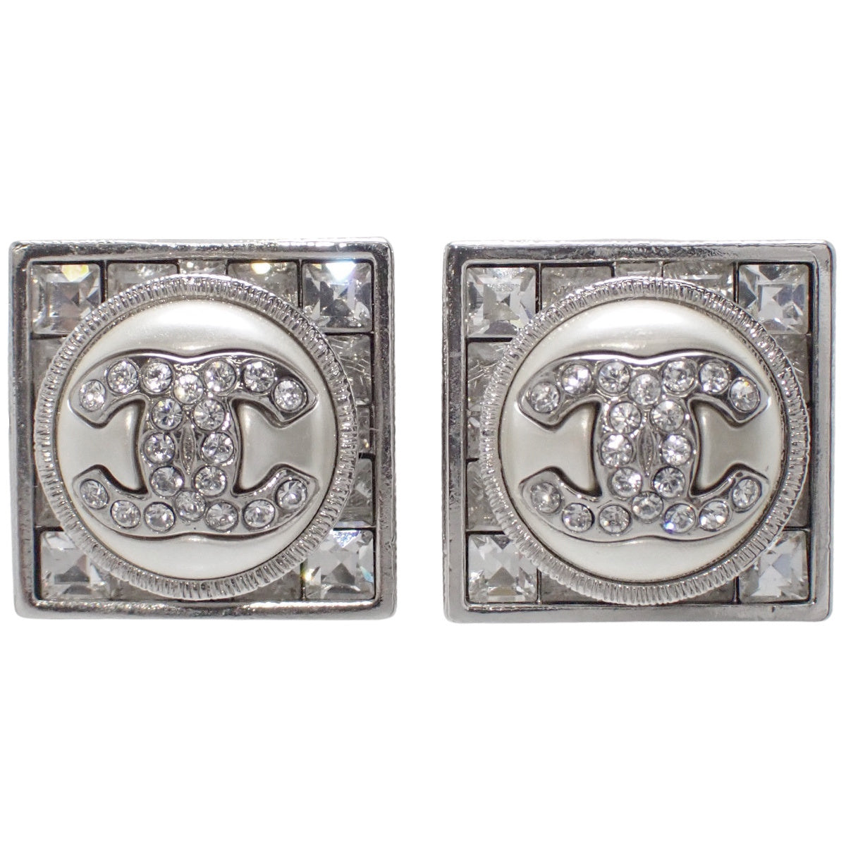 Coco Mark Rhinestone Pearl Earrings, Metal
