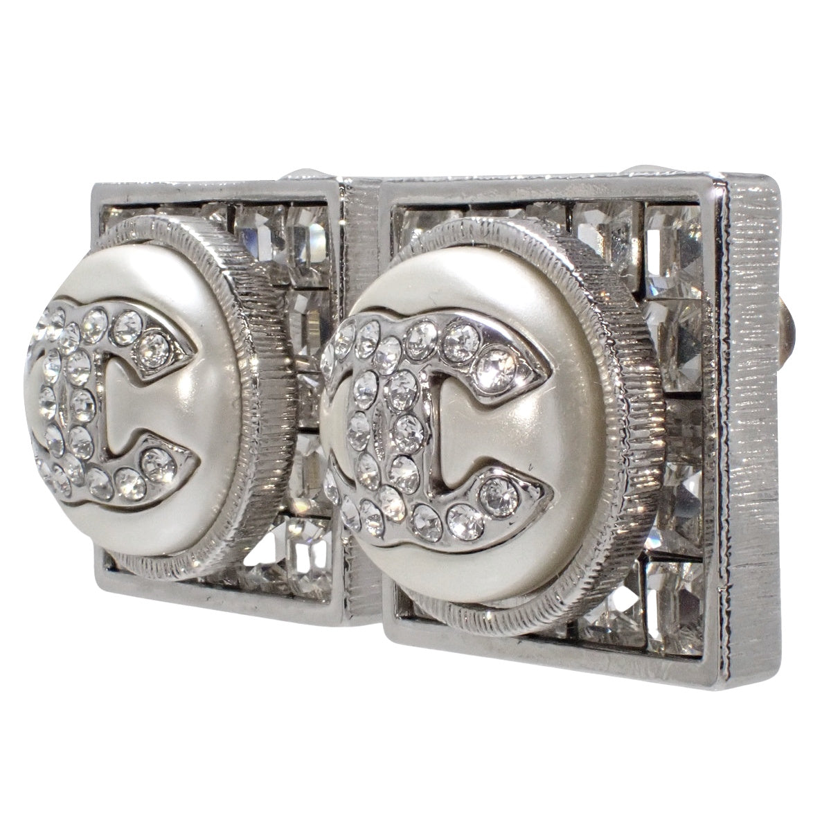 Coco Mark Rhinestone Pearl Earrings, Metal