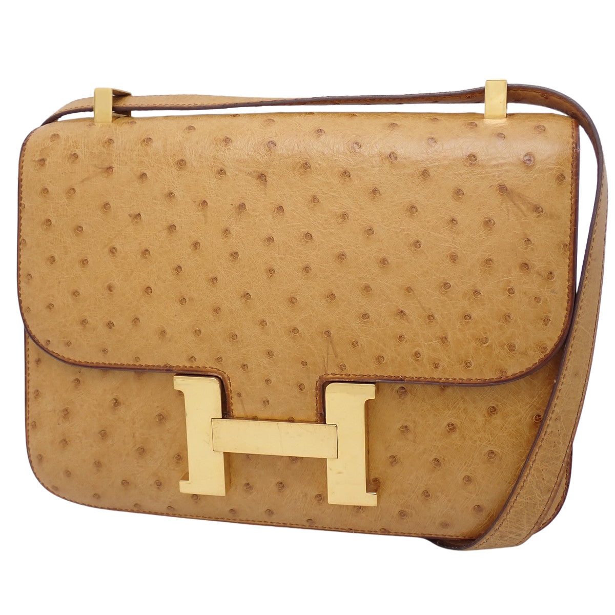 Constance 23, Ostrich Leather, Chestnut Color, Gold Hardware, 〇S Mark