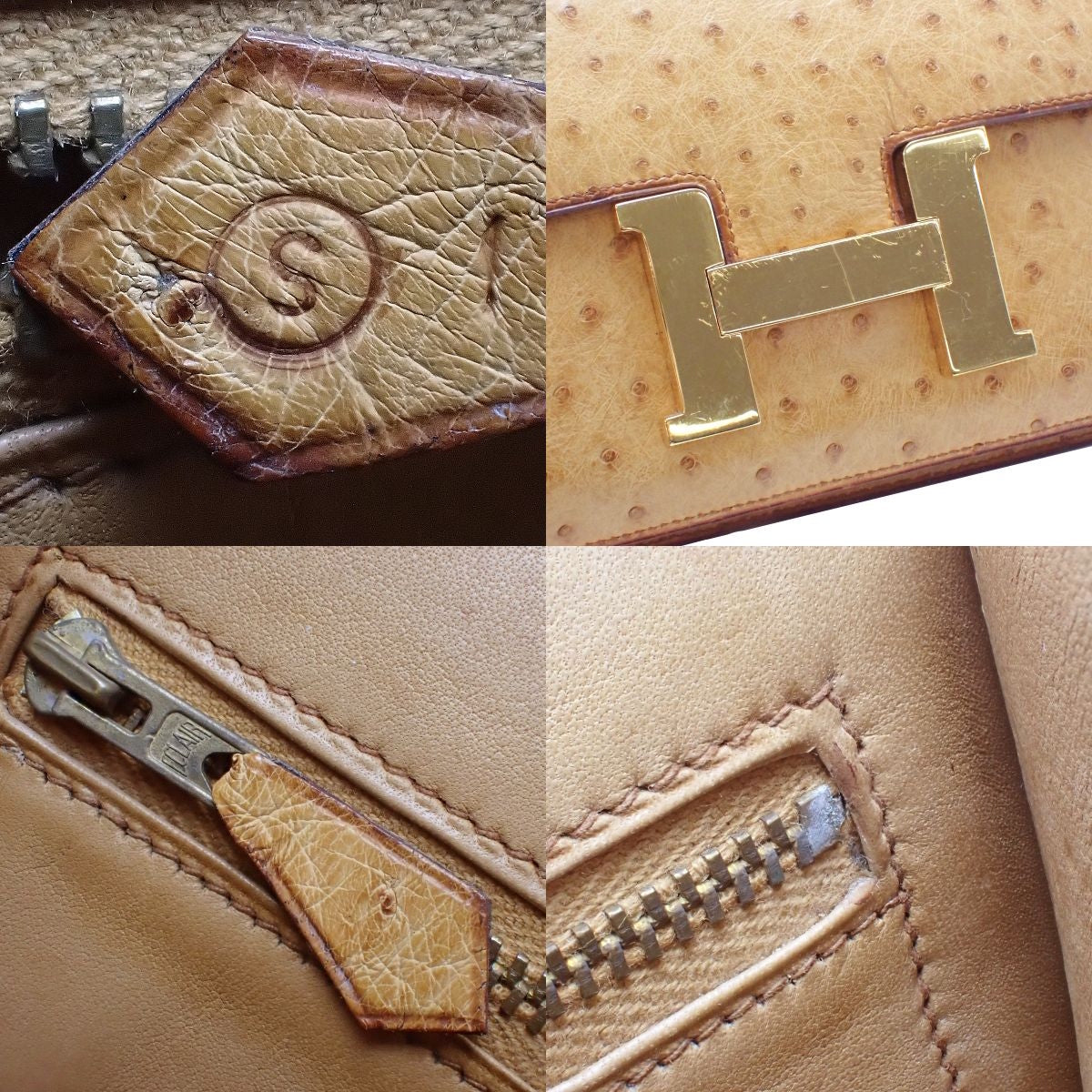 Constance 23 鸵鸟栗色皮革,金色五金配件,〇S 印记