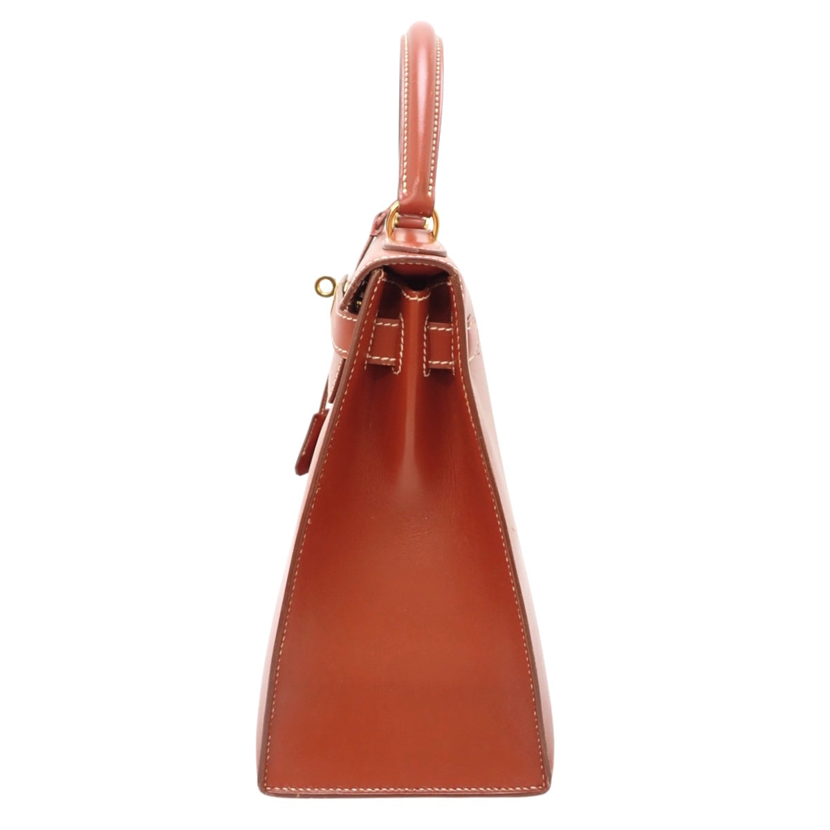 ケリー28 (外縫い) ボックスカーフ ブリック ゴールド金具 〇W刻印