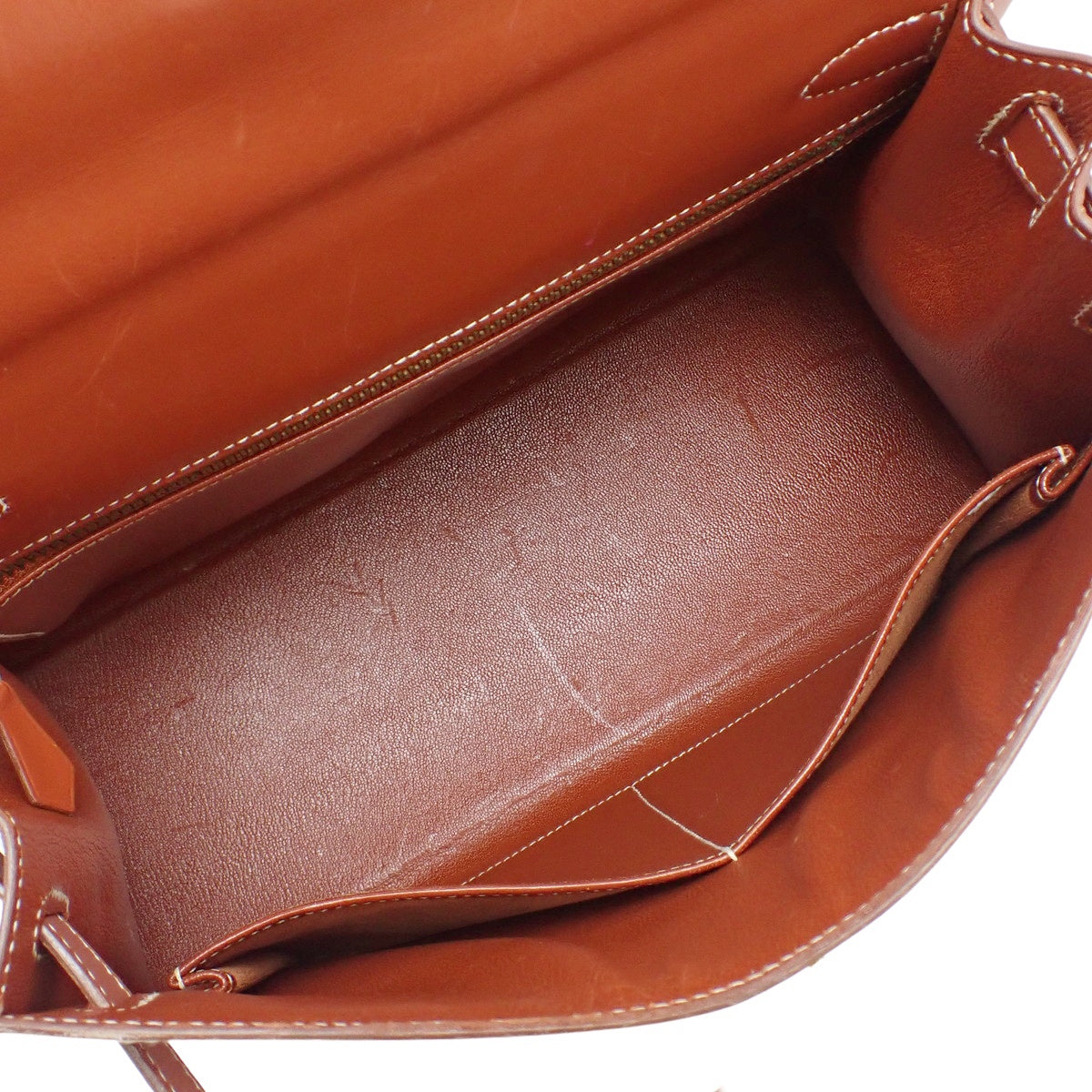 ケリー28 (外縫い) ボックスカーフ ブリック ゴールド金具 〇W刻印