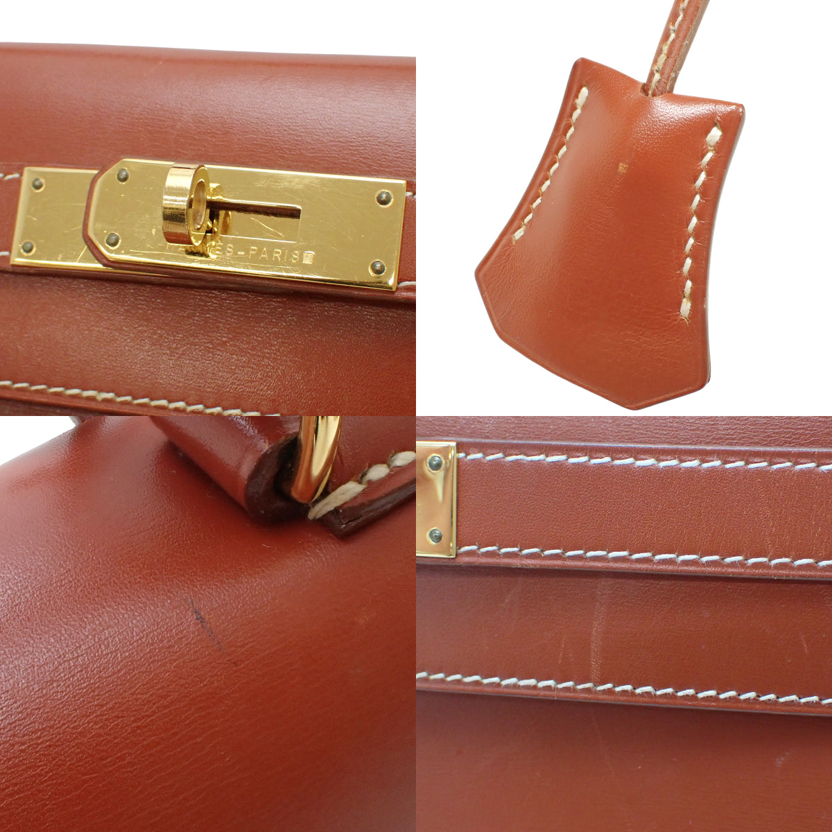 ケリー28 (外縫い) ボックスカーフ ブリック ゴールド金具 〇W刻印