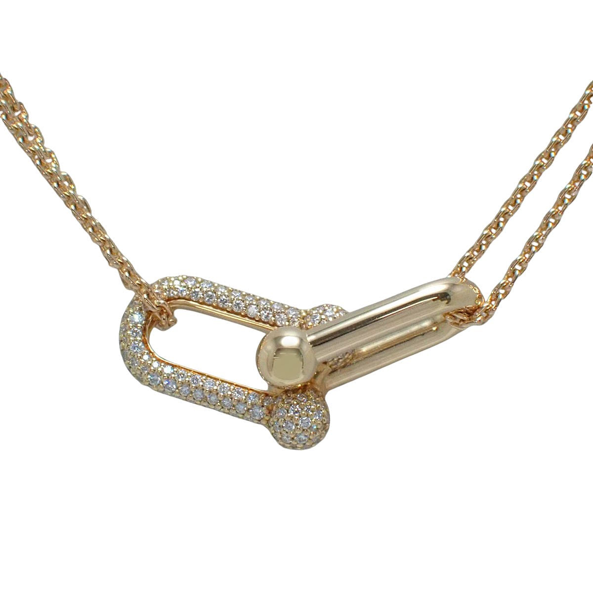 ラージ ダブル リンク ペンダント ダイヤモンド D0.74 イエローゴールド K18YG