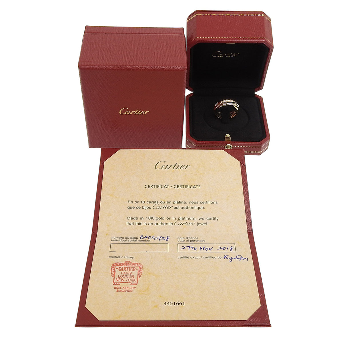 三位一体戒指 经典款黄金戒指 K18YG K18PG K18WG 10.0克