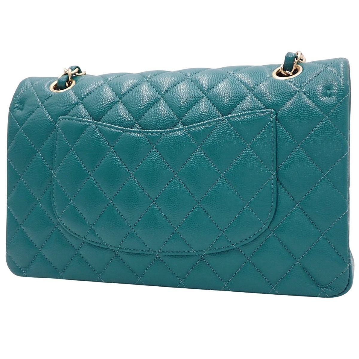 マトラッセ ココマーク Wフラップ25チェーンショルダーバッグ キャビアスキン グリーン A01112