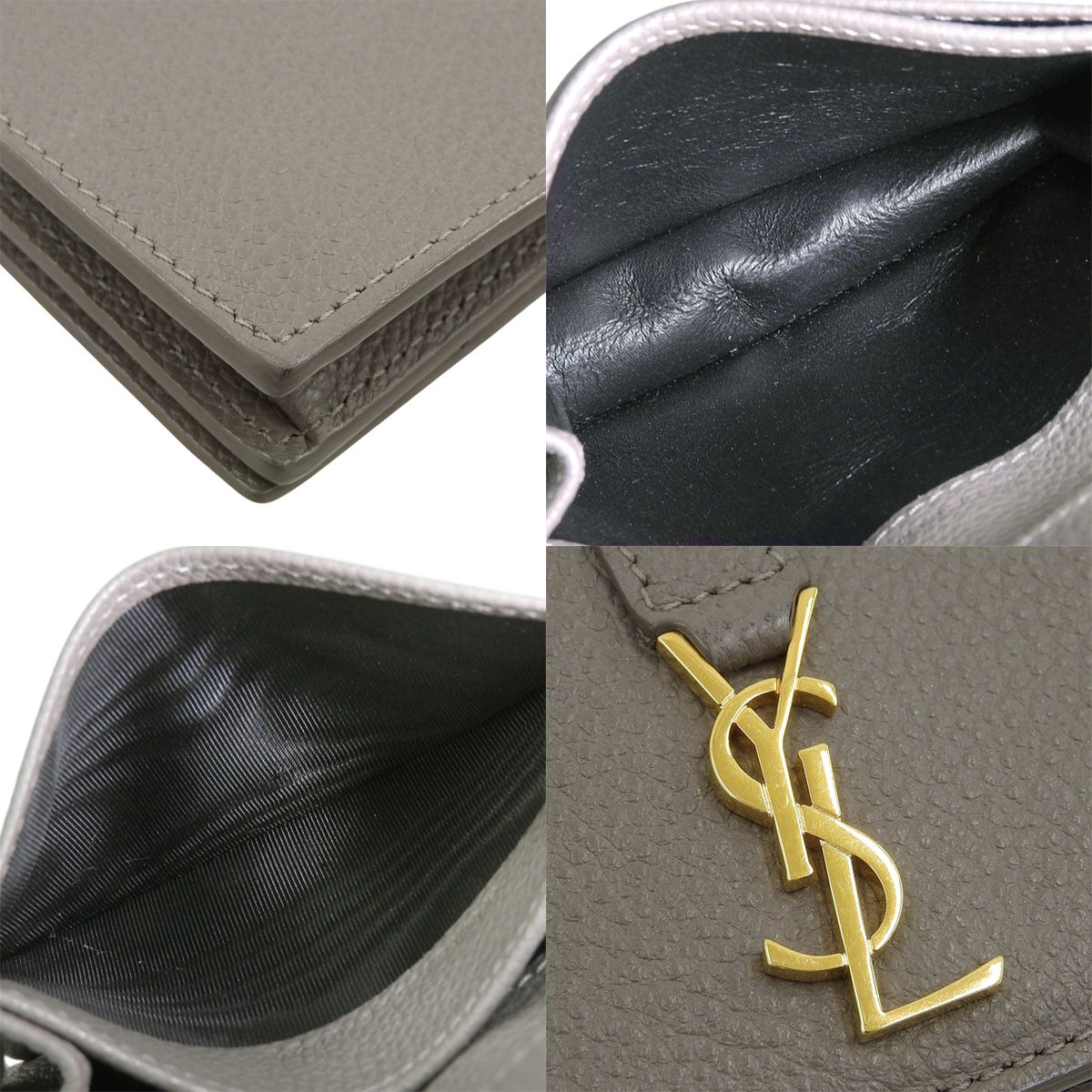 YSLライン カードケース レザー グレー 613536