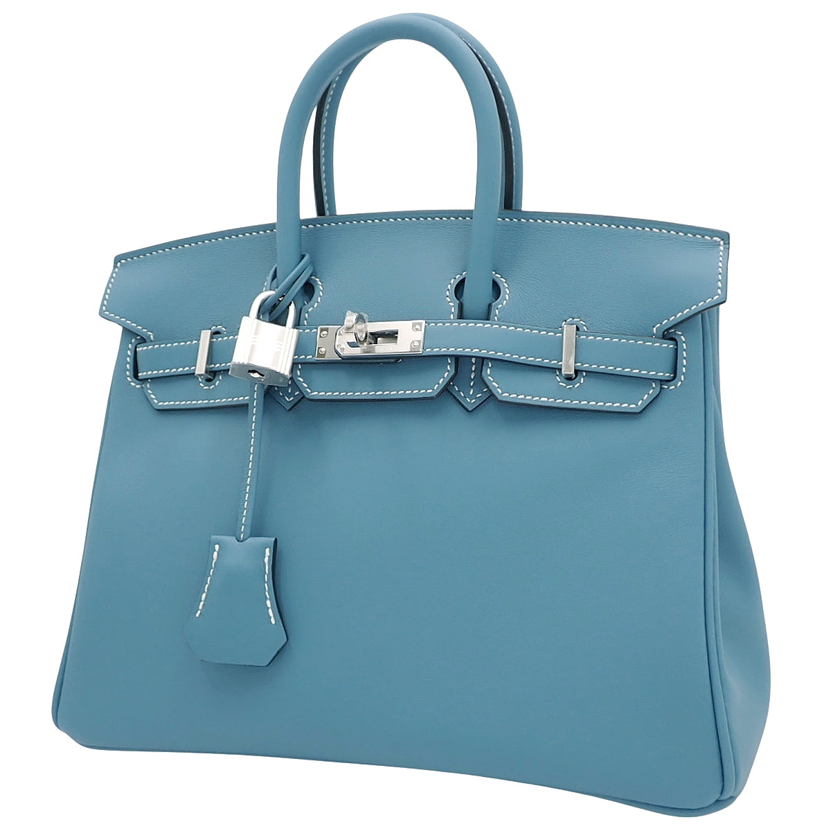 【全新】铂金包,25K 压印,Swift 皮革,钯金配件,牛仔蓝,银色配件