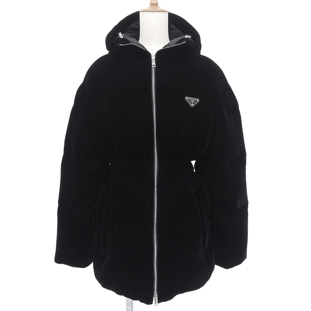 Triangle Logo Velour Hooded Down Jacket 2024 Size 40