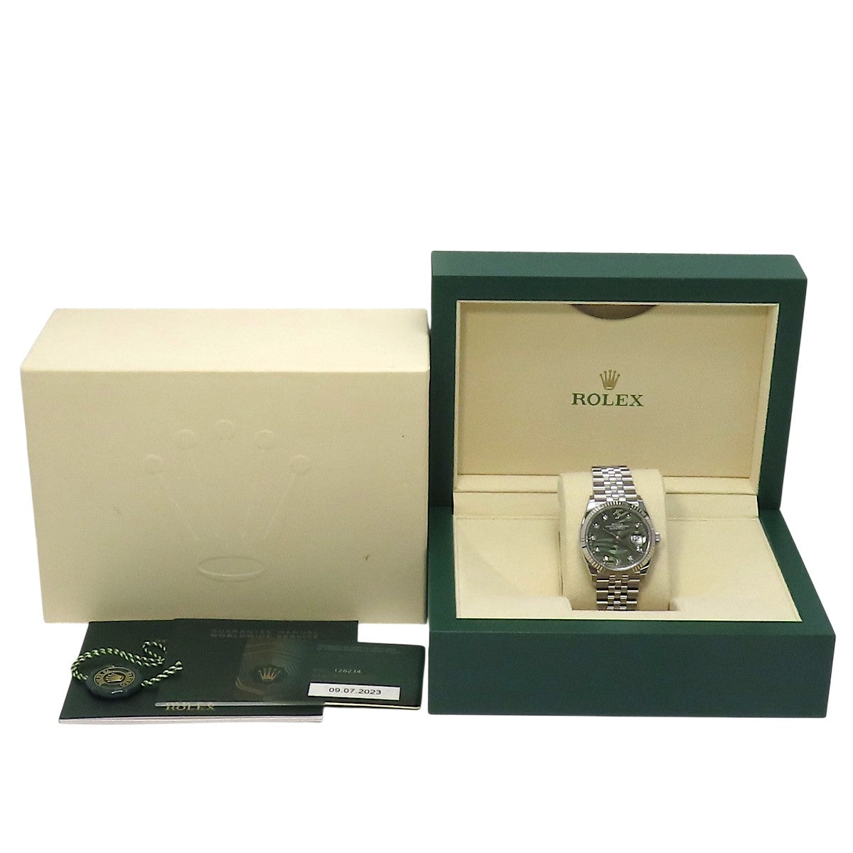 Datejust 36 Palm Motif WG/SS Random Serial Olive Green Dial Diamond Indices Automatic Men's