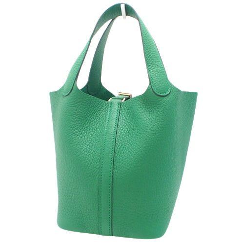 Picotin Lock PM Vert Verdigo Tote Bag in Taurillon Clemence Leather with Gold Hardware and W Stamp