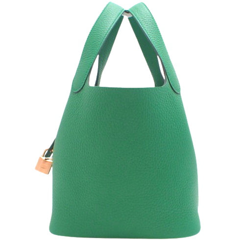 Picotin Lock PM Vert Verdigo Tote Bag in Taurillon Clemence Leather with Gold Hardware and W Stamp