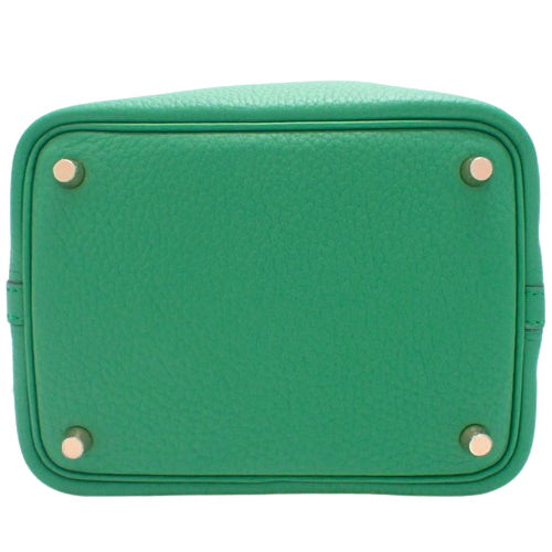 Picotin Lock PM Vert Verdigo Tote Bag in Taurillon Clemence Leather with Gold Hardware and W Stamp