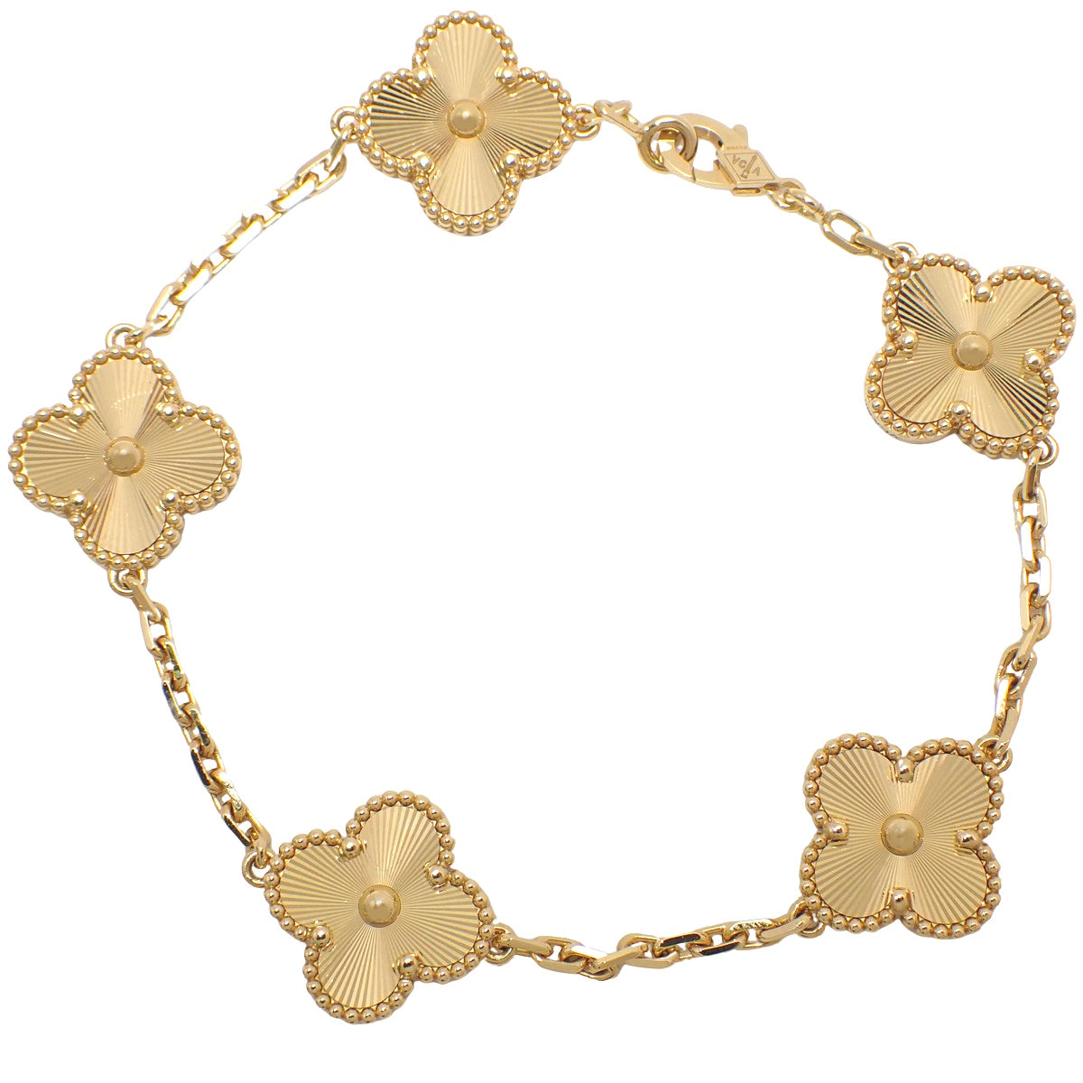 复古阿尔罕布拉手镯,5个图案,18K黄金,玑镂纹饰