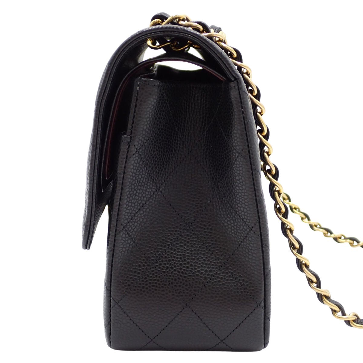 Matelasse Coco Mark Double Flap Chain Shoulder Bag in Black Caviar Skin, Dekamato 30