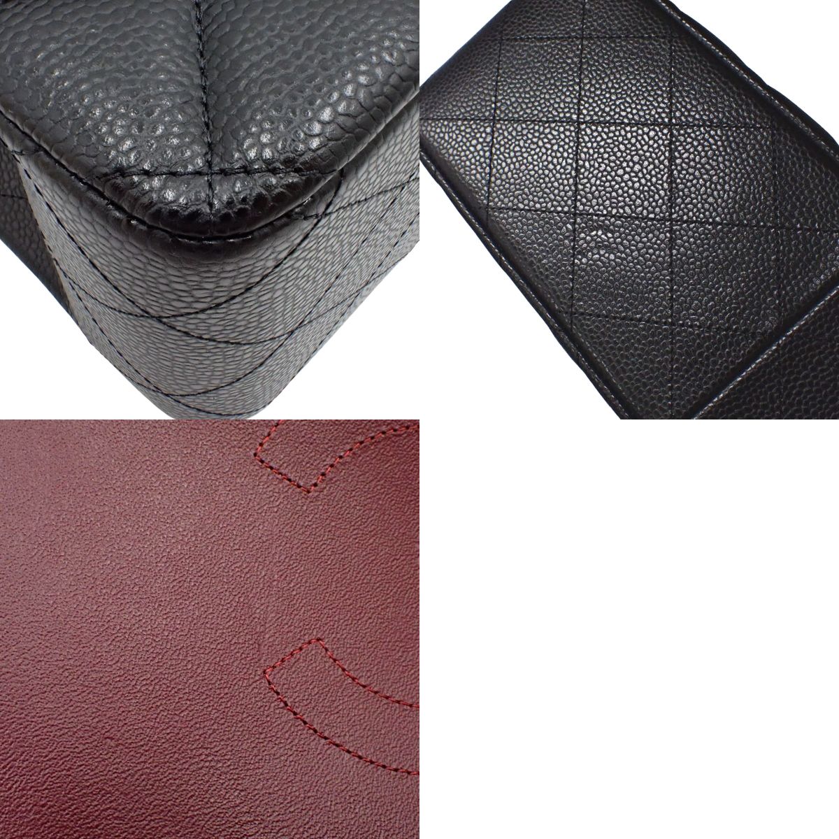 Matelasse Coco Mark Double Flap Chain Shoulder Bag in Black Caviar Skin, Dekamato 30