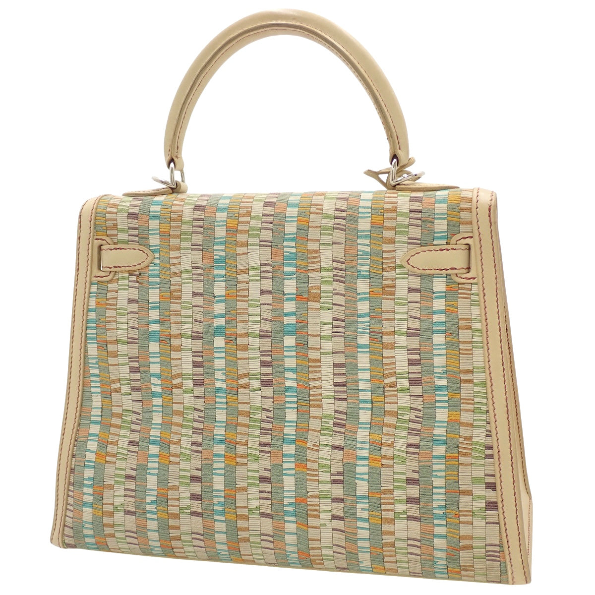 Kelly 25 (Outside Stitch) Barenia Vibrato Snips, Palladium Hardware, Beige, Silver Hardware, E Stamp