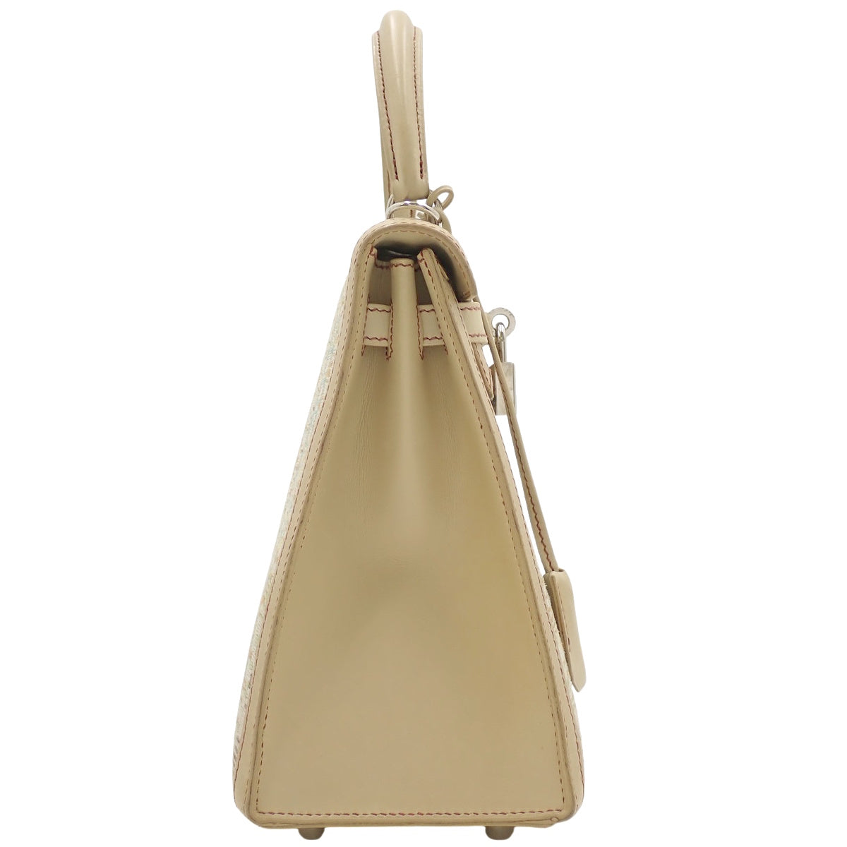 Kelly 25 (Outside Stitch) Barenia Vibrato Snips, Palladium Hardware, Beige, Silver Hardware, E Stamp