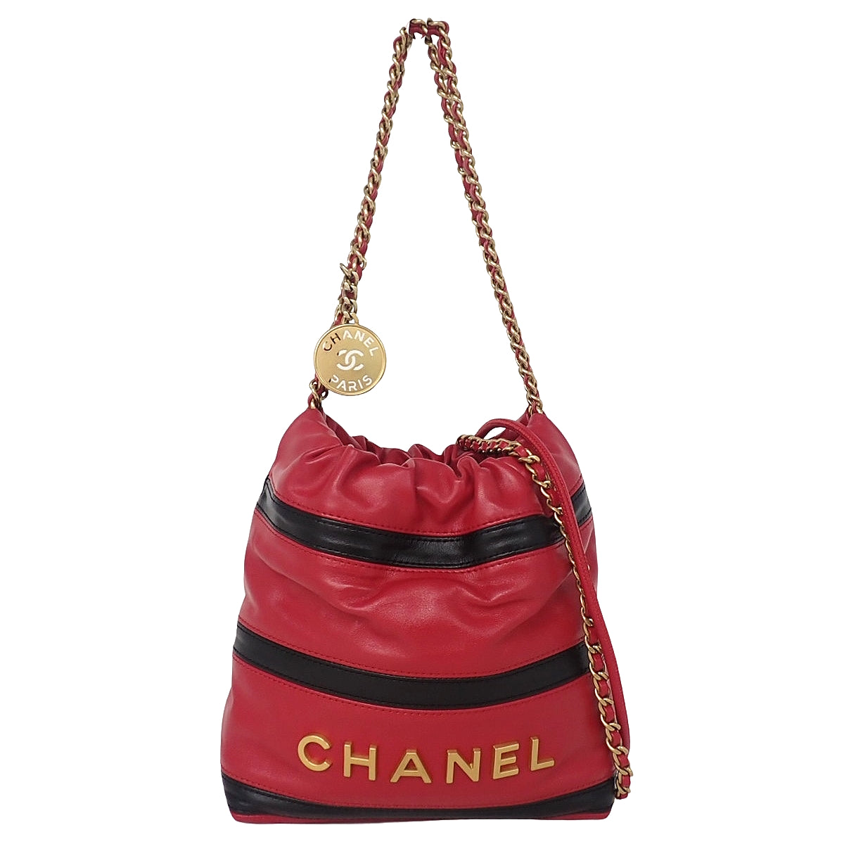 シャネル22 ミニ ハンドバッグ レザー レッド ブラック AS3980