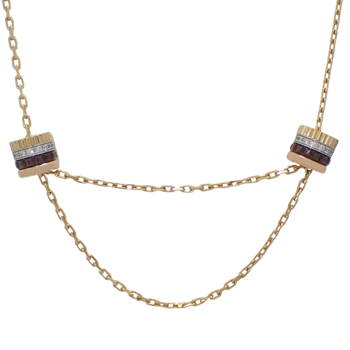 Quatre 经典双图案项链,镶钻,K18YG金,10.7克