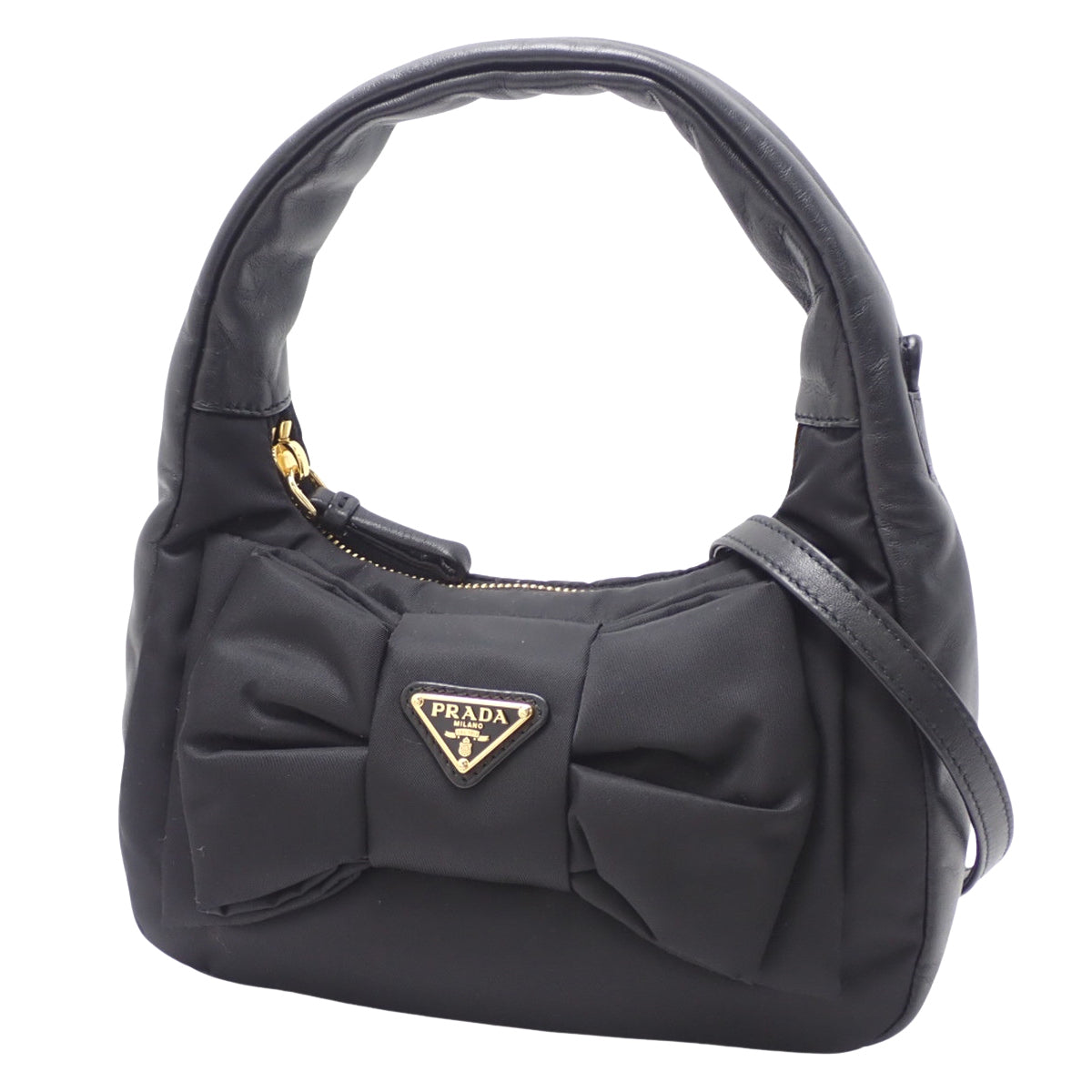 Re-Nylon × ナッパレザーレザー リボン ミニバッグ ブラック 1BC241