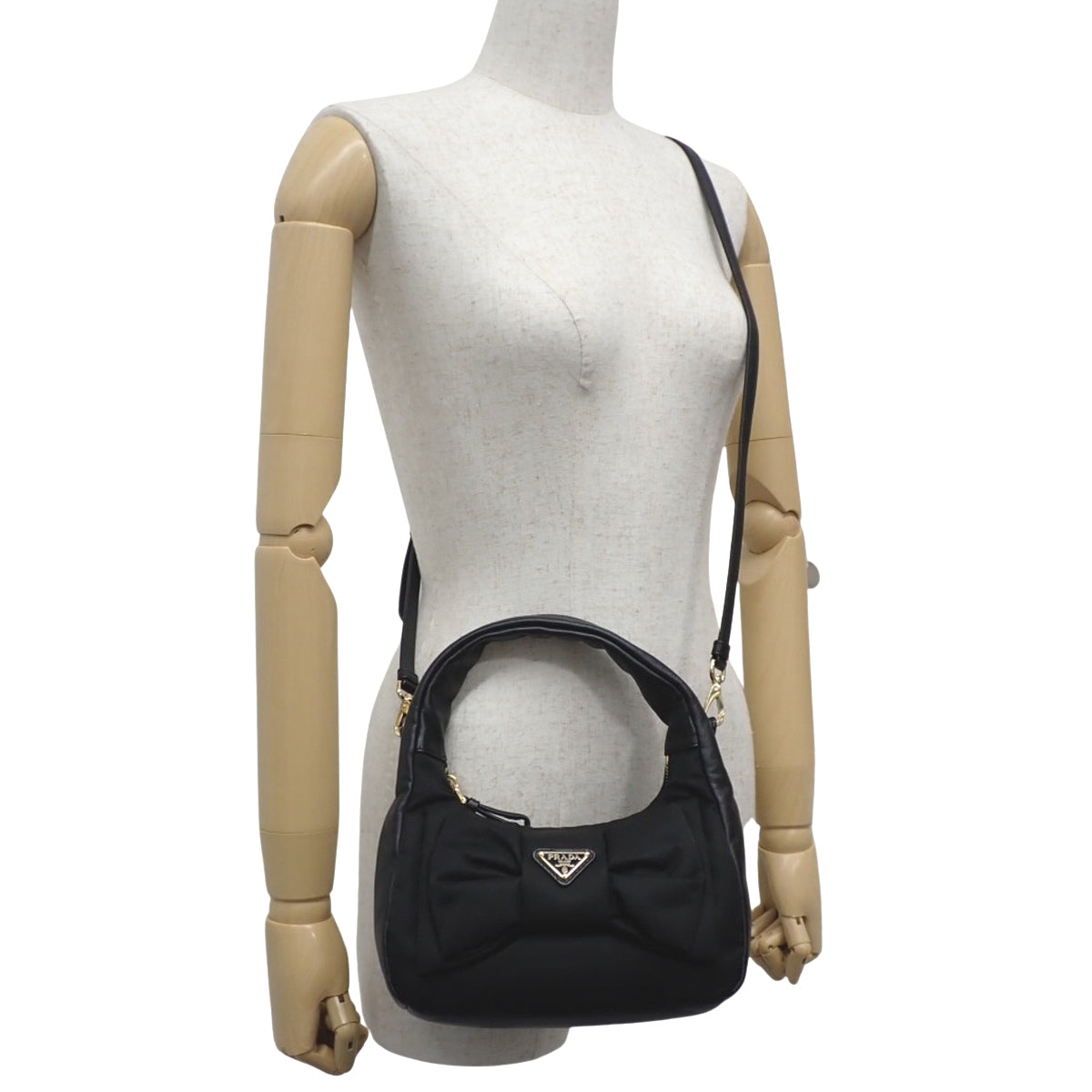 Re-Nylon x Nappa Leather Ribbon Mini Bag, Black, 1BC241