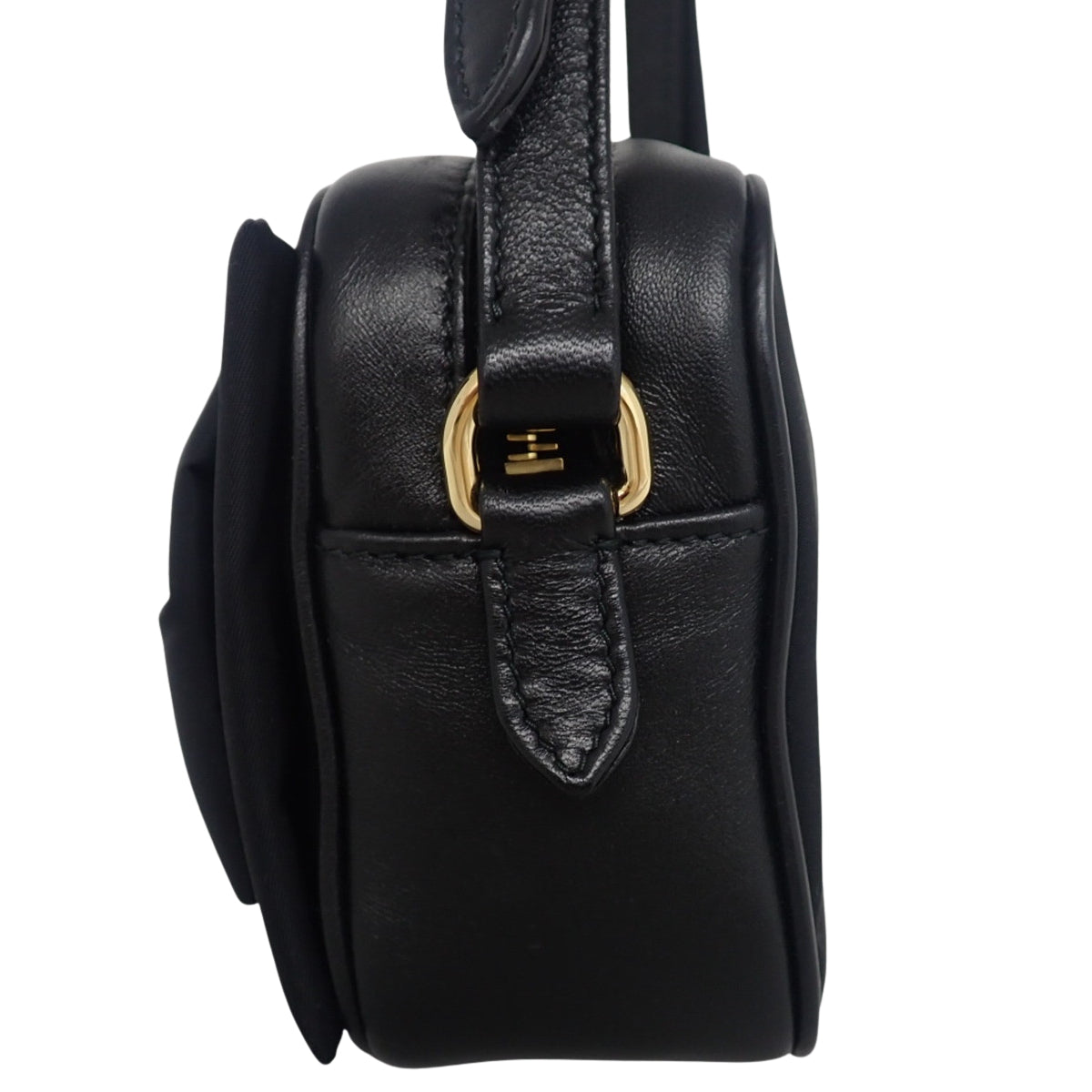 Ribbon shoulder bag, nylon and leather, black, 1BH166