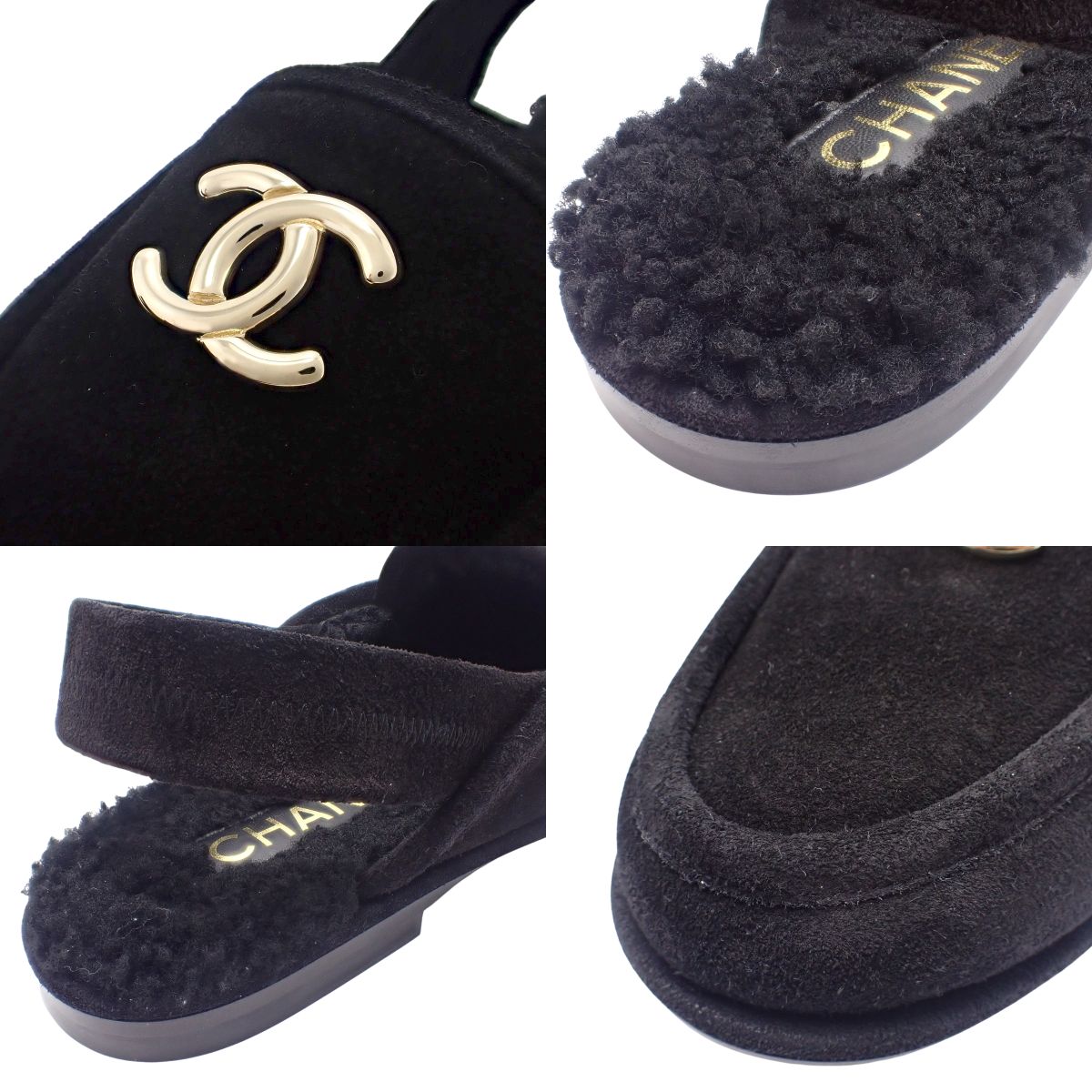 Shearling slingback sandals, size 36 1/2C