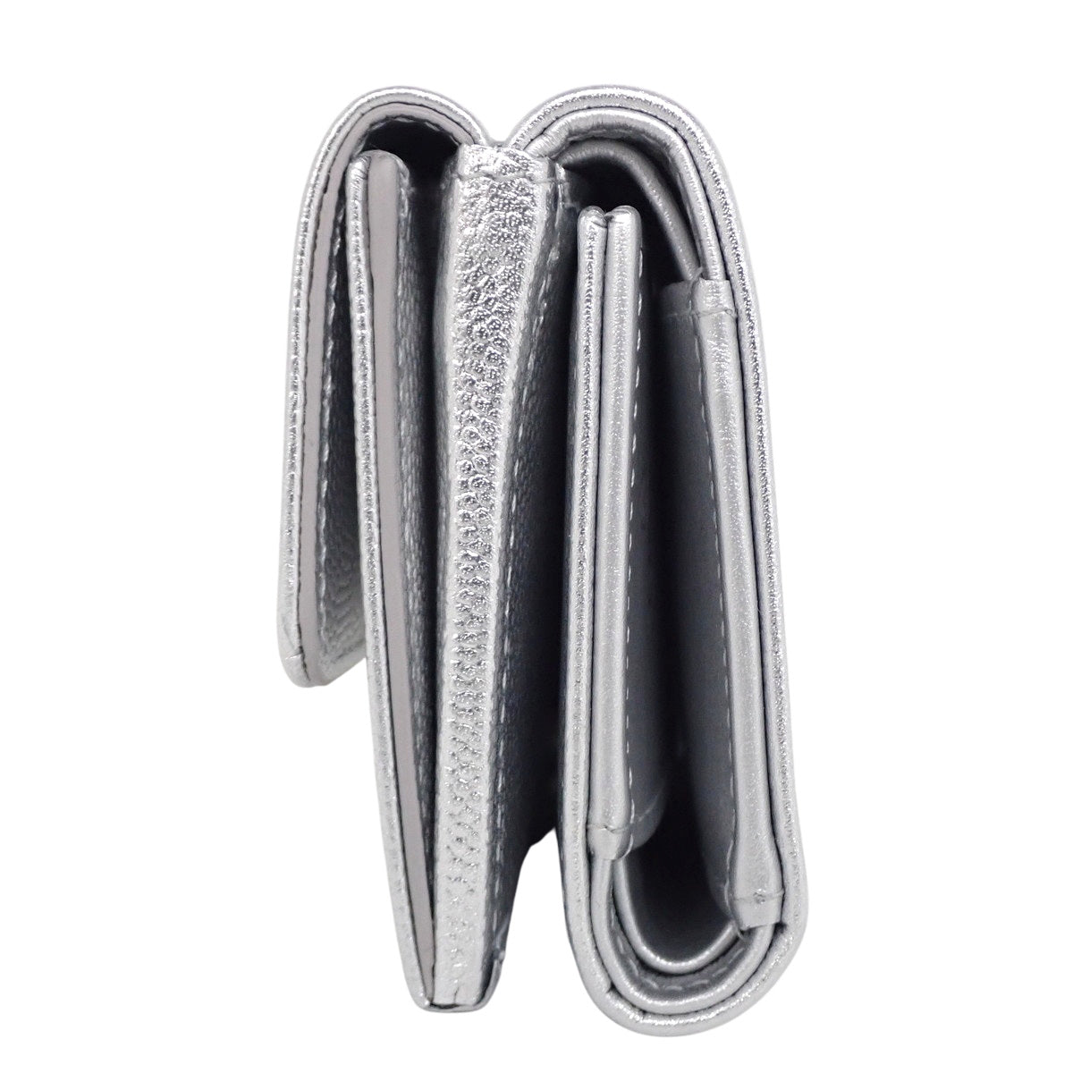 鱼子酱纹银色Coco标志三折钱包