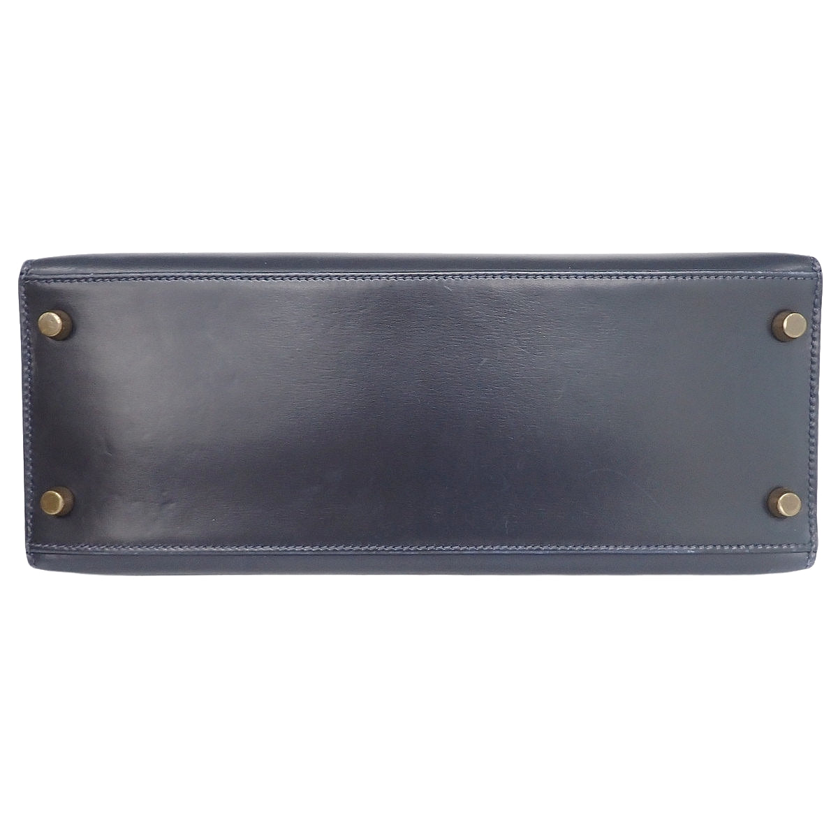 Kelly 28 (Outer Stitch) Navy Box Calf Leather with Gold Hardware and V Stamp