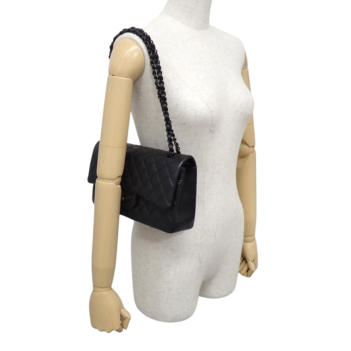 マトラッセ ココマーク Wフラップ25 チェーンショルダーバッグ ラムスキン ブラック A01112 ソーブラック