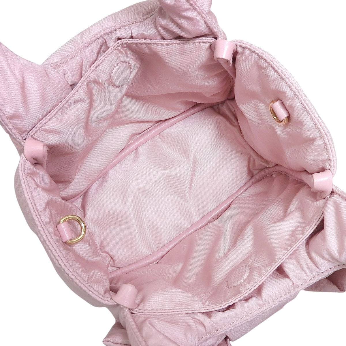 リボン付 パデッドRe-Nylon ミニバッグ ナイロン レザー ピンク 1BA359