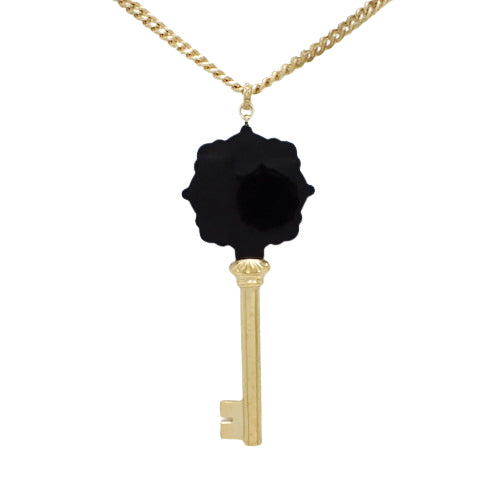 Key Pendant Necklace, Metal (GP), Faux Pearl, Jewelry, Accessory, Key Motif, Long