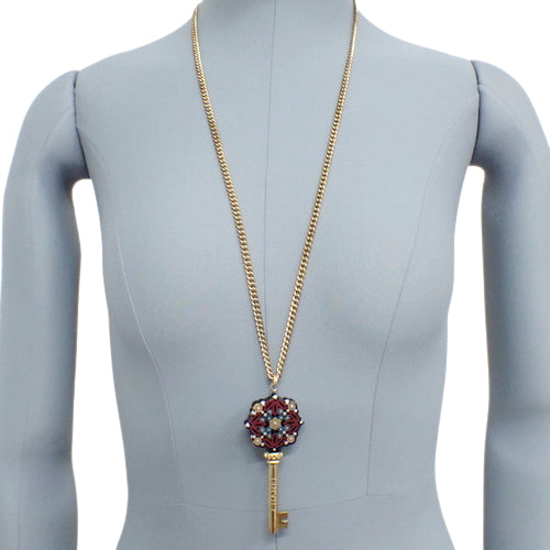 Key Pendant Necklace, Metal (GP), Faux Pearl, Jewelry, Accessory, Key Motif, Long