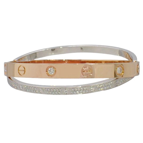 Love Bracelet, Diamond, Pink Gold (K18PG), White Gold (K18WG), Double Row, Pavé, 6 Diamonds