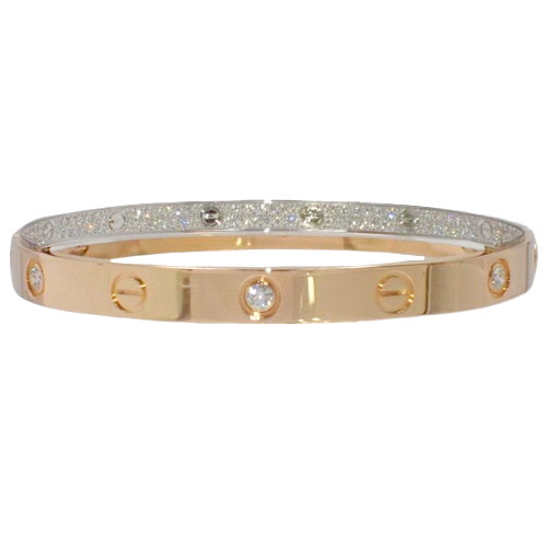 Love Bracelet, Diamond, Pink Gold (K18PG), White Gold (K18WG), Double Row, Pavé, 6 Diamonds