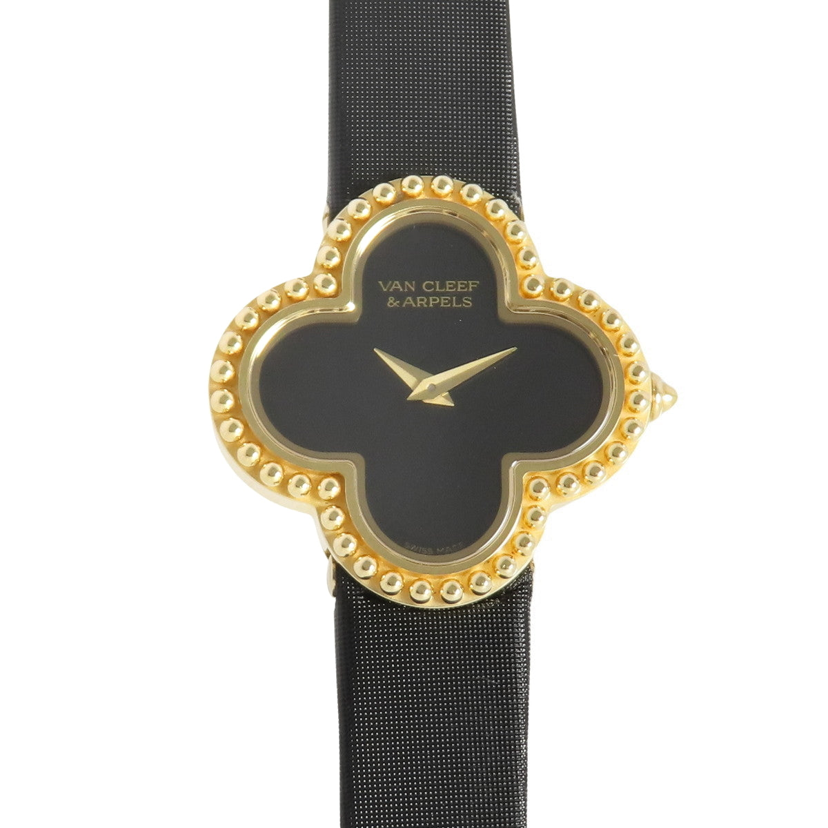 VCARD21900 Alhambra Small Model Watch, Yellow Gold/Satin, Quartz, Black Dial