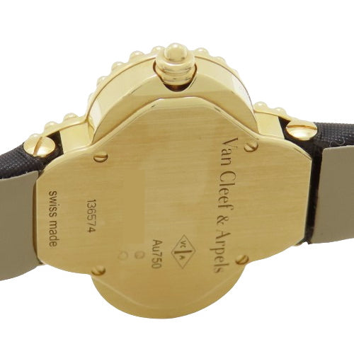 VCARD21900 Alhambra Small Model Watch, Yellow Gold/Satin, Quartz, Black Dial