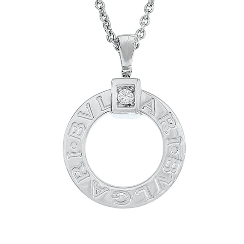 Bvlgari Bvlgari Bvlgari Bvlgari Circle Necklace with Diamonds in 18K White Gold and WG, Accessory, Jewelry, Pendant, 1PD